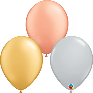 6 Ballons Biodégradables Assortis (Doré - Rose Doré - Argenté) - 11"(~28cm)