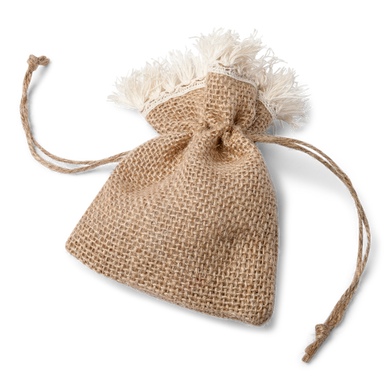 Pochons en toile de jute et franges