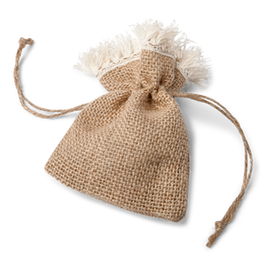 Pochons en toile de jute et franges