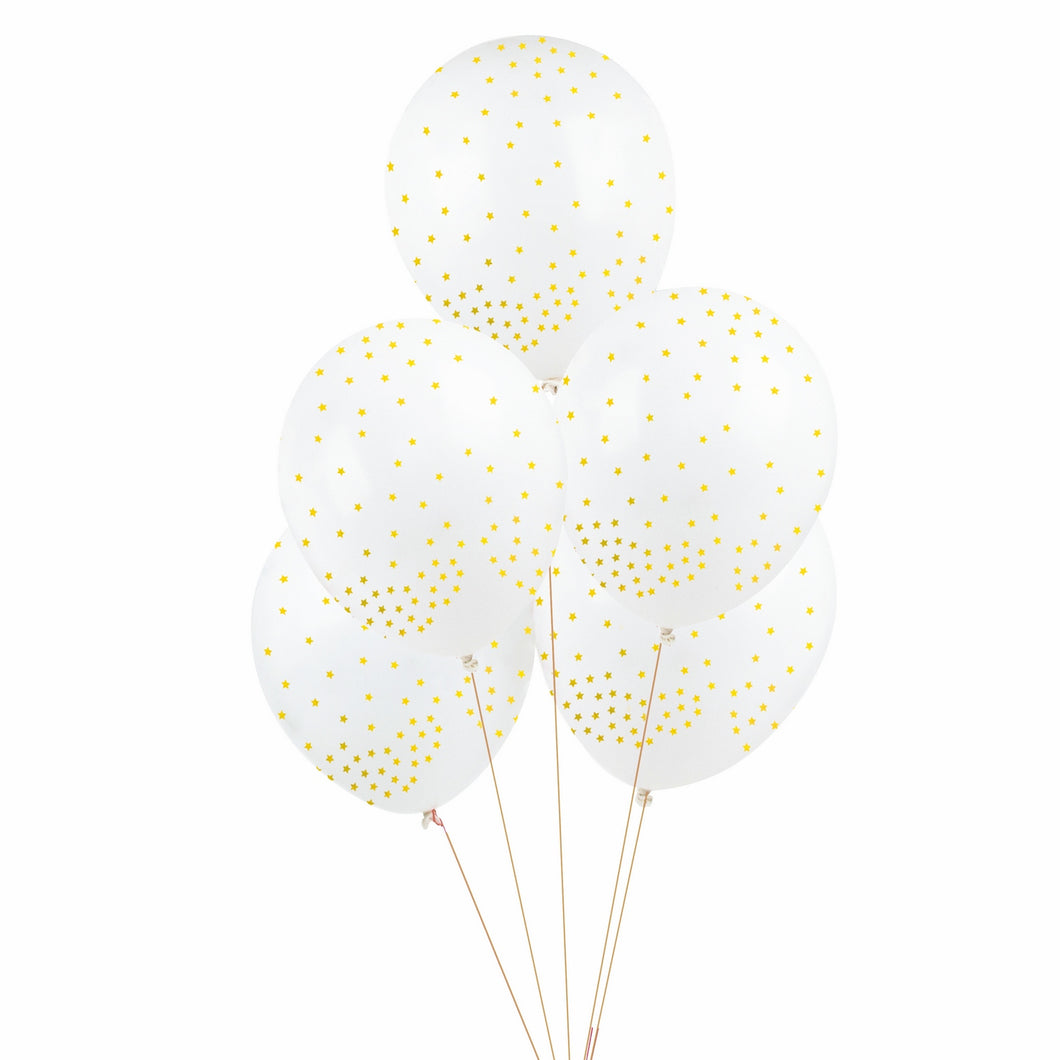 5 Ballons Imprimés Confettis Dorés